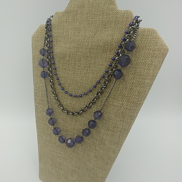 Multi Layer Chain Necklace W/ Blue Bead Accents - Picture 4 of 4